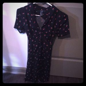 Black Floral Buttoned Mini Dress